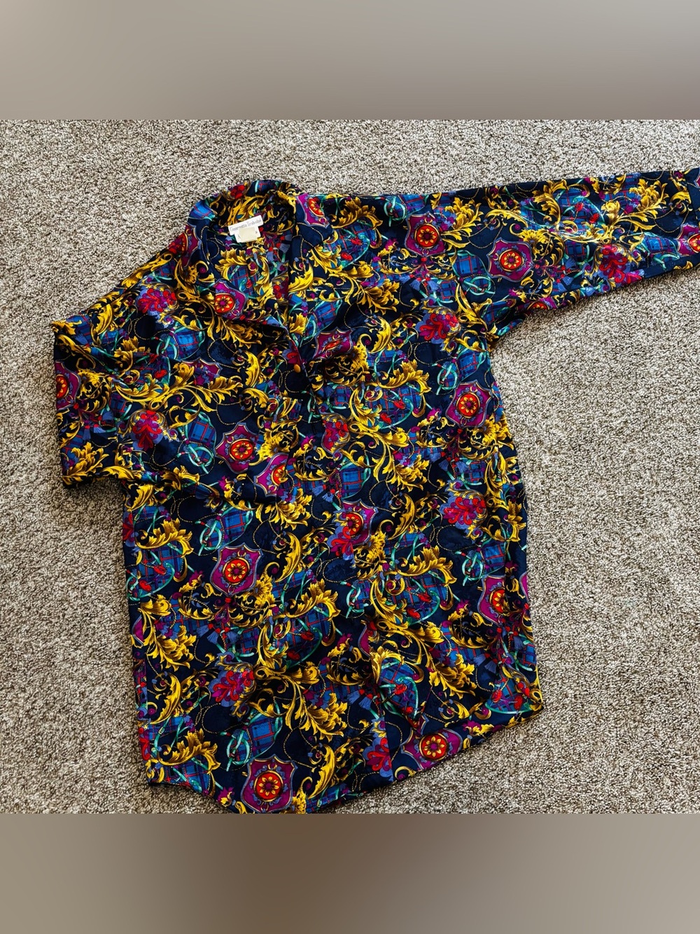 Vintage georgette trabolsi Baroque Print Button-Up sleep shirt